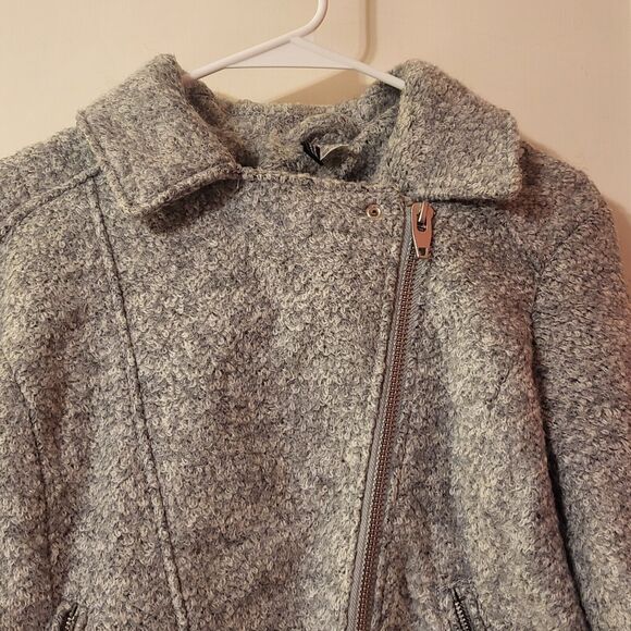 Divided H&M Wool Blend Jacket Asymmetrical Zip Moto Gray Womens 10 - Picture 9 of 13